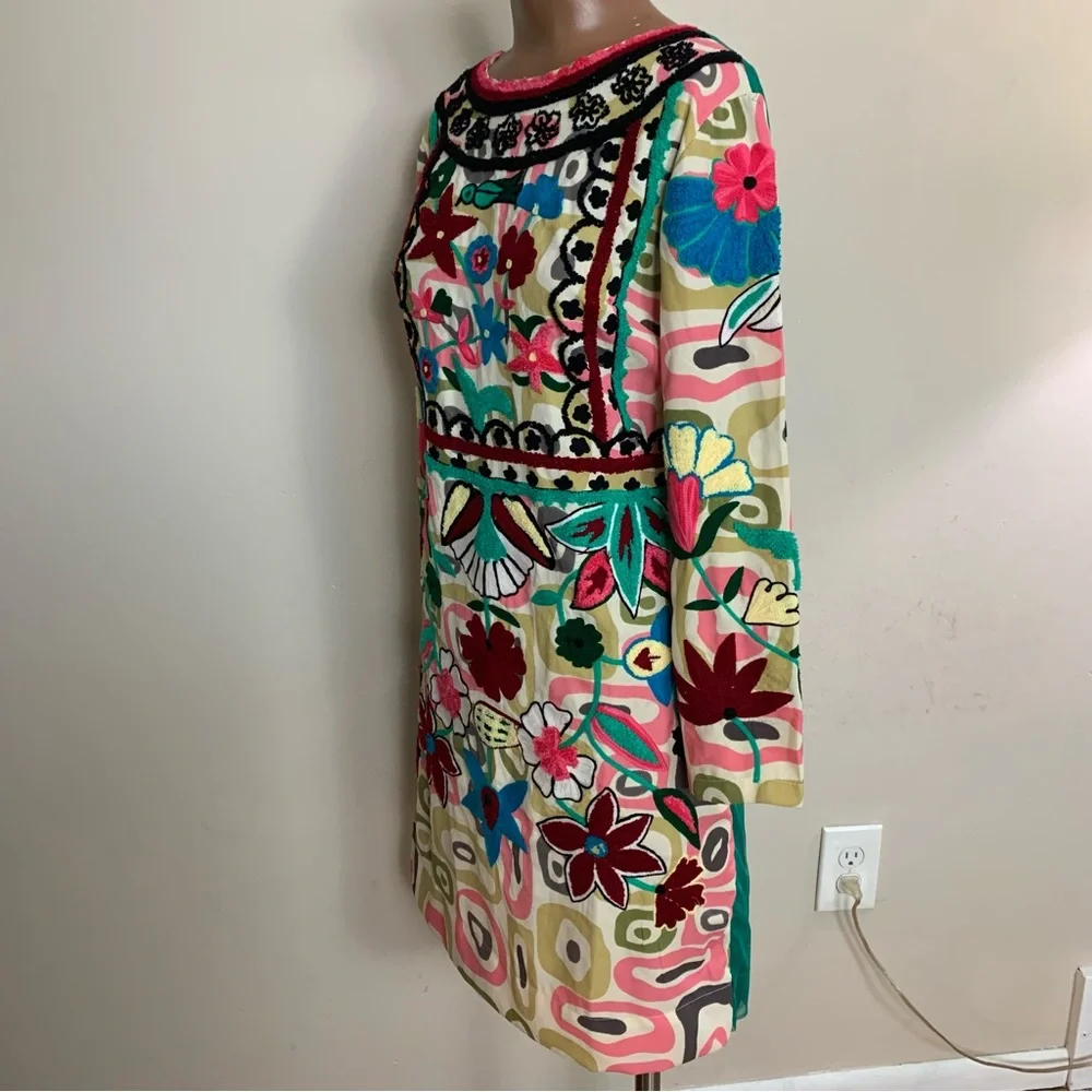 ALMATRICHI Spain COLORFUL Floral EMBROIDERED Chenille BOHO Festival MINI DRESS - Picture 3 of 7